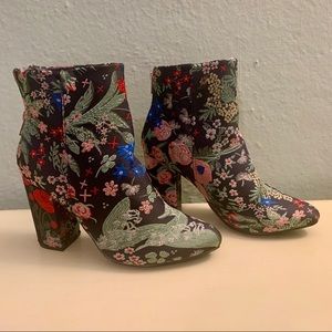 8.5 Floral Brocade Booties - never been worn!